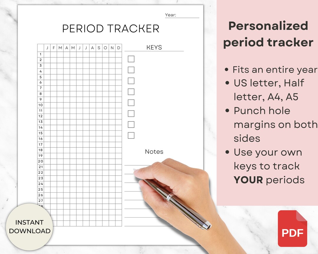 Printable Period Tracker, Period Calendar, Simple Period Log, Menstrual Flow Journal ...