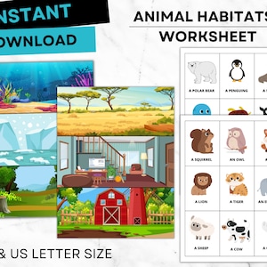 Animal habitats sorting worksheet, Preschool animal habitat matching, Kindergarten animal sorting worksheet, Printable sorting activity
