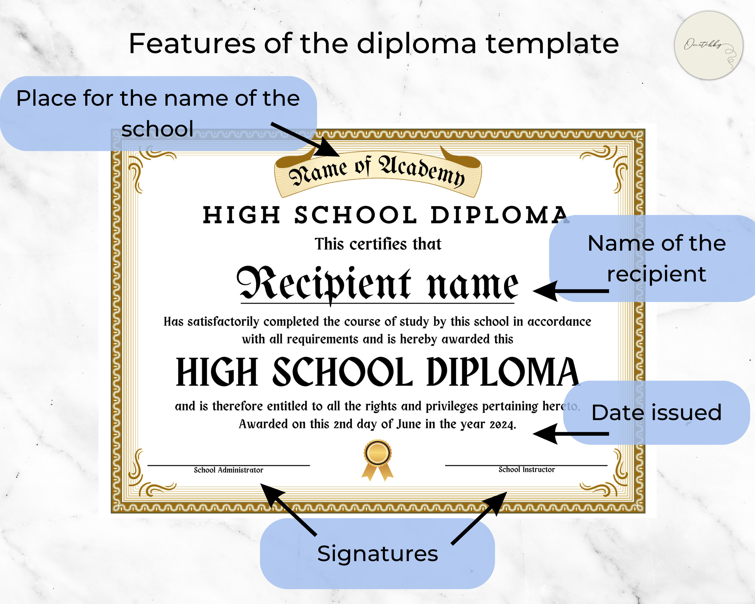 High School Diploma Template, Editable High School Transcript, GPA