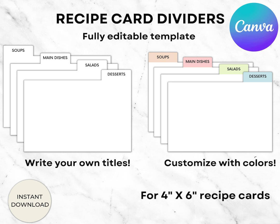 Recipe Card Dividers, 4X6 Recipe Card Divider Template, Recipe Box ...