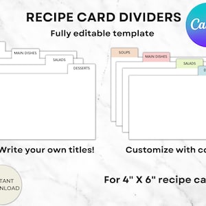 Recipe Box Dividers 4x6, Card Divider Tabs, Recipe Box Labels, Printable Recipe  Dividers, Recipe Card Dividers 4x6, 4x6 Index Card Dividers 