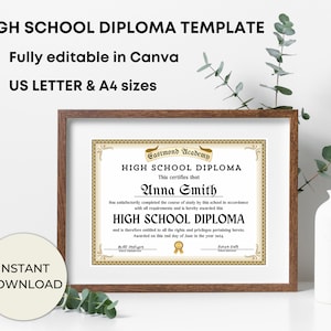 High School Diploma Template, Editable High school graduation diploma, Graduation certificate, Homeschool Certificate of Graduation, GED