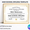 Personalized Diploma Template, Editable High School Diploma, Graduation ...