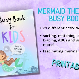 Mermaid Busy Book, Printable Toddler Activity, Montessori Quiet Book, Mermaid Busy Binder, Homeschool Learning Binder, Pre-k Quiet Book