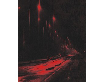 Neon Night Road Poster | Rolled Art Print, Vaporwave Cityscape