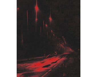 Red Night Street Scene Poster | Matte Vertical Poster, Moody Urban Wall Art