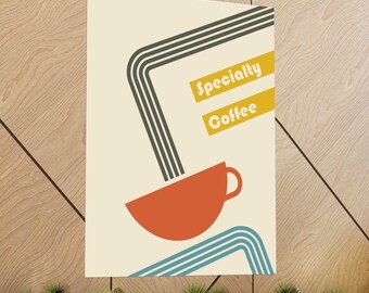 Bauhaus Retro Coffee Cup Poster Kitchen Decor | Matte Vertical Poster, Mid-Century Kitchen Art