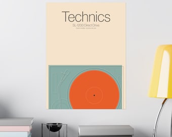 Technics Turntable Bauhaus Poster | Retro Record Player Diagram Wall Art Decor