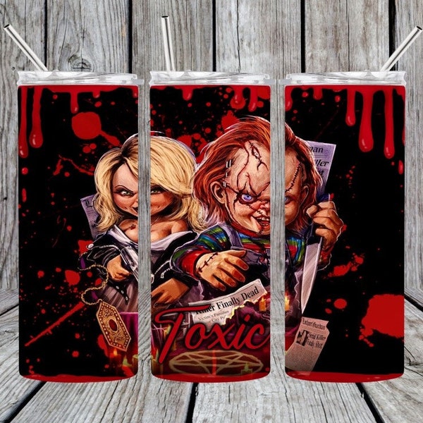 Chucky and Bride Blood PNG, Skinny & Tapered Tumbler wrap 20oz PNG, Digital Download