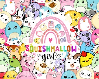 SquishMallow Girl PNG, Envoltura de vaso flaco/recto 20oz PNG, Descarga digital