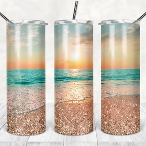 Sunset Beach PNG, Skinny & Tapered Tumbler wrap 20oz PNG, Digital Download