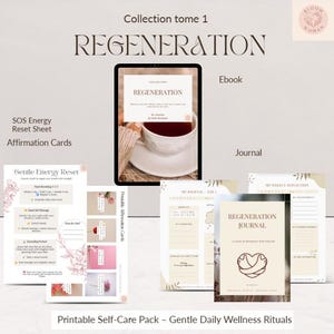Kit de Autocuidado Regeneração – E-book para Imprimir, Diário e Cartões de Bem-Estar para Mulheres