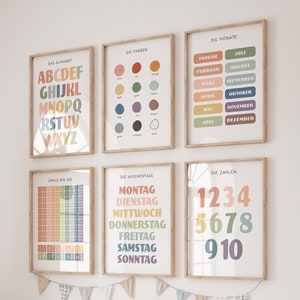 Conjunto de 6 carteles didácticos en formato A4 y A3 para la habitación de los niños | Cartel de ABC | Aprendiendo | Pósters para habitaciones infantiles | Montessori | Decoración de pared | Regalo | Presión