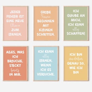 Lot de 6 affiches motivantes pour enfants | Pensées positives | Pédagogie Montessori | Affiches pour chambre d'enfant | Décoration murale | Cadeau | Pression