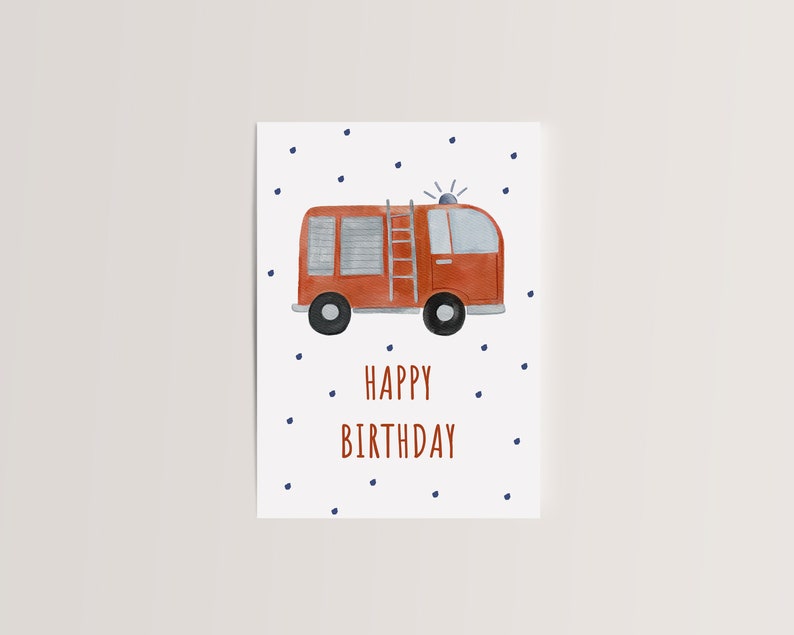 Postcard Happy Birthday A6 Fire Department Postcard children Postcard birthday card children's birthday birthday card birthday gift image 2