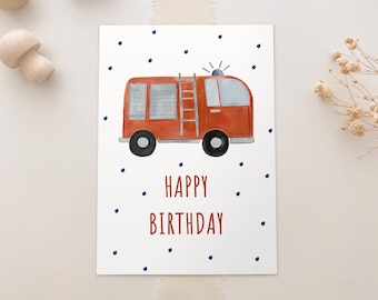Happy Birthday Postcard A6 Fire Department | Children&#39;s Postcard | Birthday Postcard | Children&#39;s Birthday Card | Birthday Card | Birthday Gift