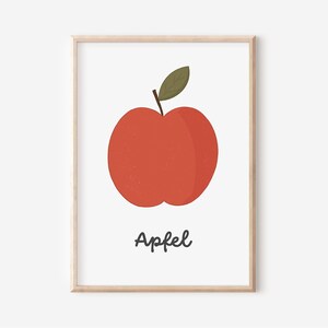 Poster con mela per la cameretta dei bambini in formato A4 e A3, decorazione da parete | Regalo | Stampa | ragazzi | Ragazza