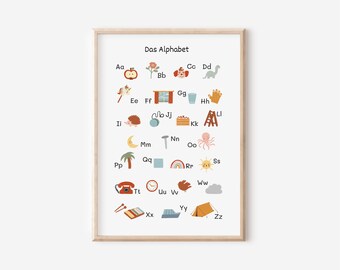 Alphabet poster for children's room in A4 and A3, boy girl wall decoration, gift print