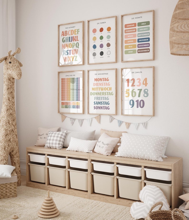 Set of 6 Learning Posters in A4 & A3 for the Children's Room | ABC ...