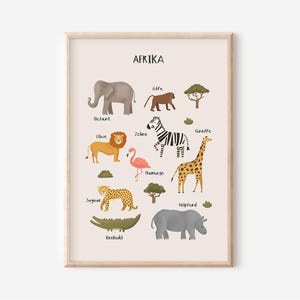 Afrika Tiere Poster Kinder | Tiere Plakat Kinderzimmer | ABC lernen | Tier Poster | Kinderzimmer-Poster | Wanddekoration | Geschenk | Druck