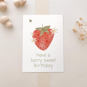 Postal de fresa "baya dulce cumpleaños" | Postal Niños | Regalo de postal | Tarjeta de cumpleaños para niños | Tarjeta de cumpleaños | tarjeta dulce