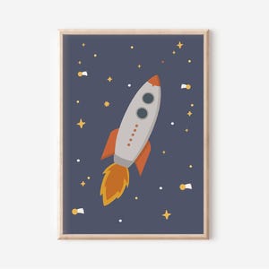 Affiche fusée en A4 & A3 pour la chambre des enfants | Affiche spatiale | Espace | Affiches pour chambre d'enfant | Décoration murale | Cadeau | Pression