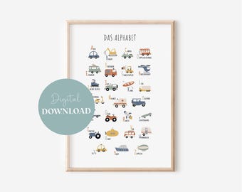 Vehicles ABC Poster for Children's Room Digital Download | Boy | Girl | Wall Decoration | Gift