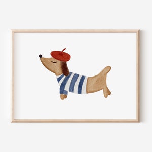 Póster perro salchicha habitación infantil en formato A4 y A3 | niño | Chicas | Decoración de pared | Regalo | Presión