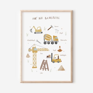 Póster infantil "En la obra" en A4, A3 y A2 | Decoración de pared | Lámina de regalo | Niños | Niñas