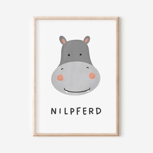 Póster de hipopótamo para habitación infantil en formato A4 y A3, decoración de pared | Regalo | Imprimir | chicos Chica