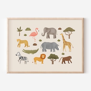 Safari Poster Kinder | Tiere Plakat Kinderzimmer | ABC lernen | Tier Poster | Kinderzimmer-Poster | Wanddekoration | Geschenk | Druck