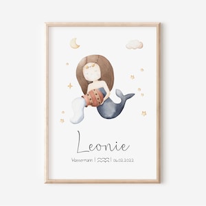 Aquarius zodiac sign with name | Birth gift | Personalized zodiac sign | Nursery picture | Boy | Girl | Wall decoration