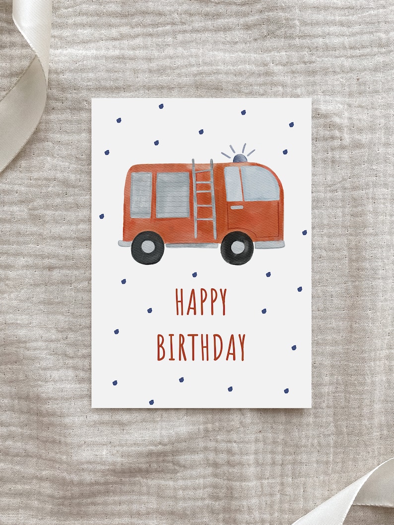 Postcard Happy Birthday A6 Fire Department Postcard children Postcard birthday card children's birthday birthday card birthday gift image 3