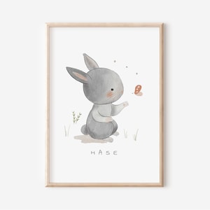 Children&#39;s bunny picture | Rabbit poster | Animal poster | Children&#39;s room poster | Wall decoration | Gift | Print