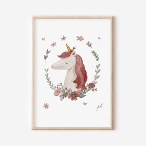 Póster habitación infantil unicornio en formato A4 y A3 | niño | Chicas | Decoración de pared | Regalo | Presión