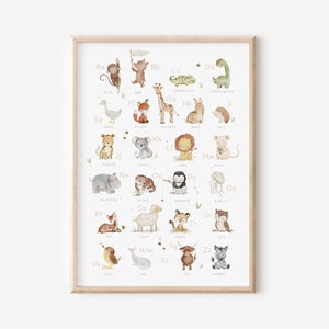 Image pour enfants "ABC" avec des animaux | Image de l'alphabet | Apprendre l'ABC | affiches pour chambre d'enfant | décoration murale | cadeau | Pression