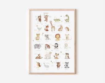 Children&#39;s picture &quot;ABC&quot; with animals | Alphabet picture | Learn ABC | Children&#39;s room poster | Wall decoration | Gift | Print
