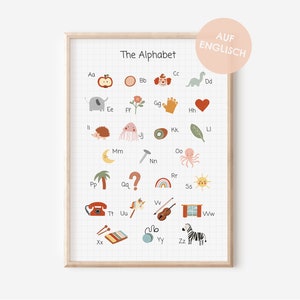 Alphabet poster in English for children's room in A4 and A3, boy girl wall decoration, gift print