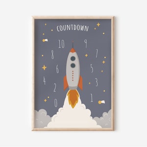 Poster Rocket Countdown in formato A4 e A3 per la cameretta dei bambini | Manifesto del razzo | Spazio | Poster per la cameretta dei bambini | Decorazione murale | Regalo | Pressione