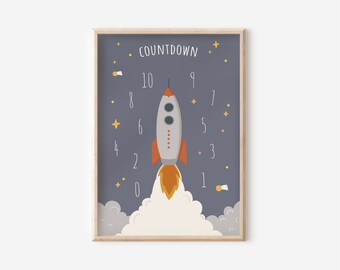 Poster rocket countdown in A4 & A3 for the children's room | Rocket poster | Space | Children's room poster | Wall decoration | Gift | Pressure