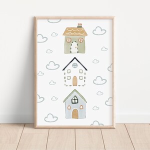 Affiche Maisons Chambre Bébé en A4 et A3, Décoration Murale Garçons Filles, Impression Cadeau