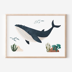 Póster ballena en A3 A4 | Póster para la habitación de los niños | Impresión de arte ? Chica de regalo | Chico de regalo | Cartel del mar | Cartel de animales | Cartel de ballena mar