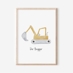 Póster de excavadora con texto para habitación infantil en formato A4 y A3, decoración de pared para niños y niñas, impresión de regalo.