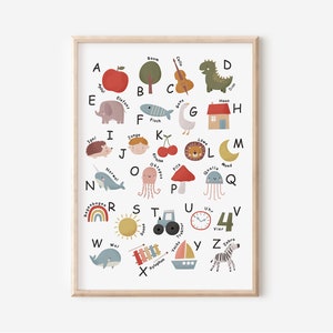 Pósters del alfabeto para habitaciones infantiles en tamaño A2, A3 y A4 | chicos Chicas | Decoración de pared | Regalo | Presión