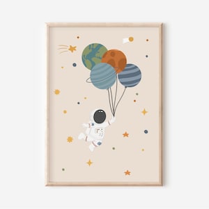 Póster de astronauta en tamaño A4 y A3 para la habitación de los niños | cartel espacial | espacio | carteles para habitaciones infantiles | decoración de pared | regalo | Presión