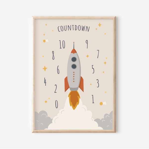 Poster Rakete Countdown in A4 & A3 fürs Kinderzimmer | Raketen Plakat | Weltraum | Kinderzimmer-Poster | Wanddekoration | Geschenk | Druck