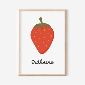 Póster de fresa para habitaciones infantiles en tamaño A4 y A3, decoración de pared | Regalo | Imprimir | chicos Chica