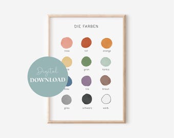 Color Learning Posters in A4 & A3 for Children's Rooms (Digital) | ABC Poster | Learning Children's Room Poster | Montessori | Wall Decoration Gift