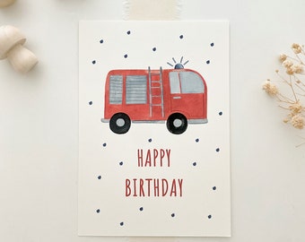 Postkarte Happy Birthday A6 Feuerwehr | Postkarte Kinder | Postkarte Geburtstag |Karte Kindergeburtstag Geburtstagskarte Geburtstagsgeschenk