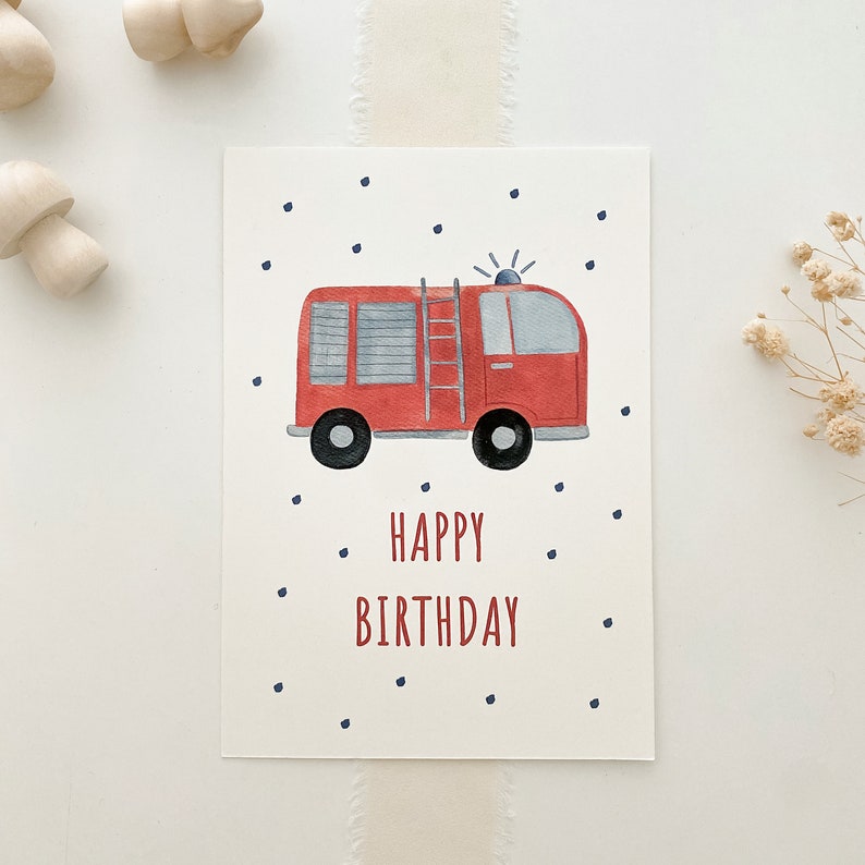 Postcard Happy Birthday A6 Fire Department Postcard children Postcard birthday card children's birthday birthday card birthday gift image 1